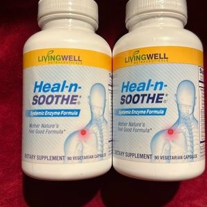 LivingWell heal and soothe systemic enzyme formula 90 vegan caps, two bottles